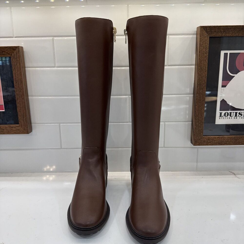 COACH Faith Knee-High Lug Sole Leather Riding Boot Black New 5B